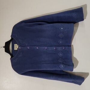 Women's Christopher and Banks blue fleece jacket blazer button up beaded xl